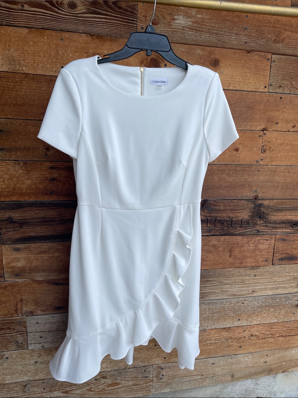 Calvin Klein White Ruffle Trim Short Sleeve Mini Dress